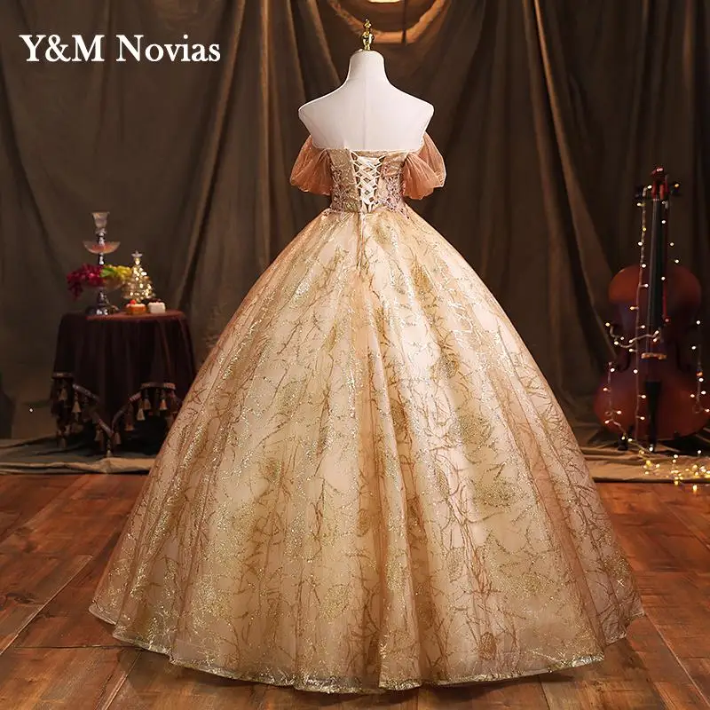 Color Off Shoulder Giltter Quinceanera Dresses Ball Gown Tulle Flowers Formal Party Sweet 18 Vestidos Elegant Prom Dress
