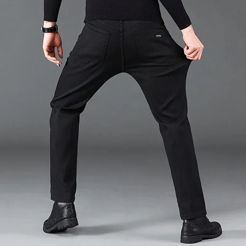 New Men Basic Versatile Black Denim Pants Male Formal Occasion Work Wear Denim Trousers Spring Autumn Concise Straight Leg Jeans 2