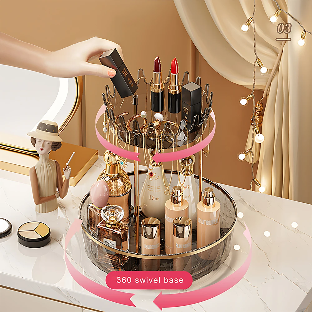 Double Layer Rotating Makeup Organizer Skincare Perfume Organizer Luxury Makeup Storage Box Lipstick Holder Cosmetic Organizer 3