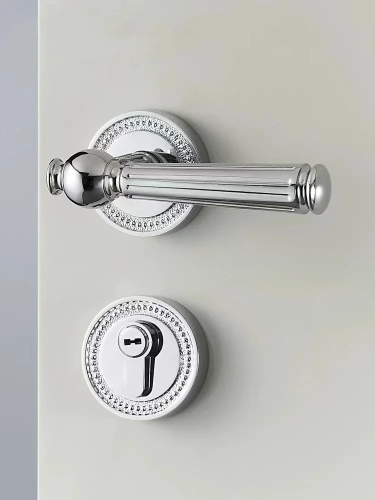 

American bright chrome bright silver split door lock, indoor bedroom French door handle, silent magnetic suction lock