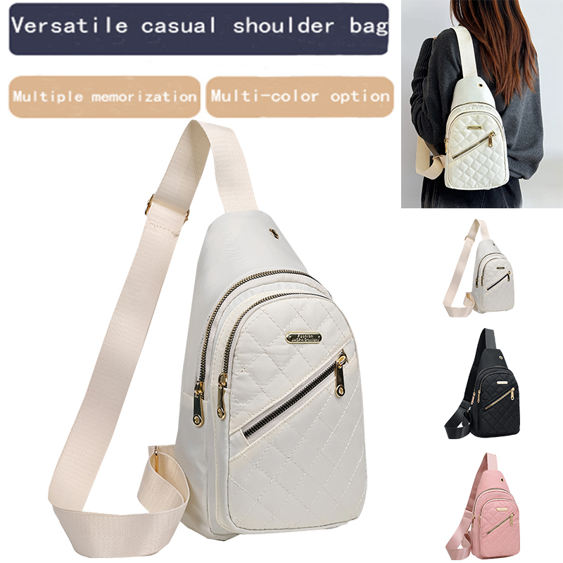 Embroidered thread front pocket backpack, Korean style, simple and elegant women's crossbody bag for casual wear.