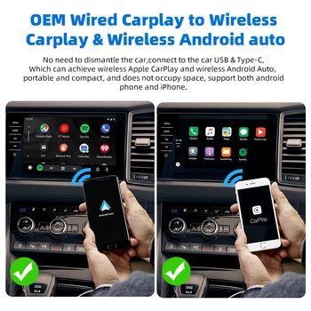 EKIY 2 in1 Apple Car Play Wireless Adapter CarPlay Mini Box Android Auto Dongle for Benz Audi Mazda Kia Toyota VW OEM Car Radio