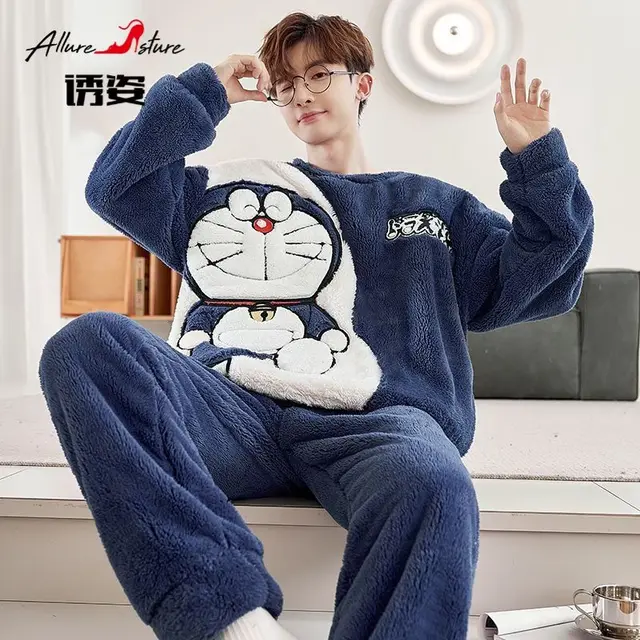 Naruto Coral Velvet Pajamas Men Winter Thickened Flannel