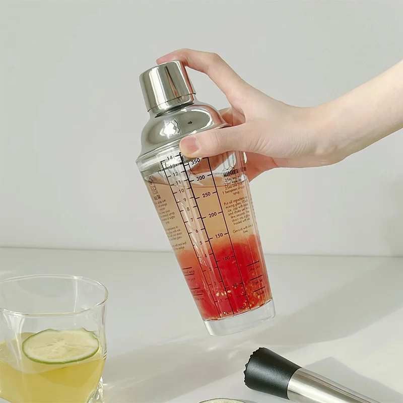 Cocktail Shaker 400ml Glass Transparent Cup Mixing Wine Glass Party Bar Bartender Hand Stainless Steel Tools