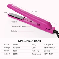KIPOZI 1 Inch Hair Straightener Ceramic Flat Iron Adjustable Temp Straightens and Curls,180-450℉ Dual Voltage, Hot Pink 2