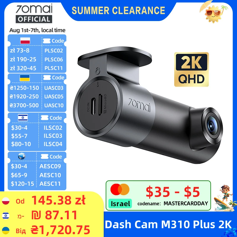 70mai M310 Plus 2K Dashcam 1440P Nachtsicht Wi-Fi