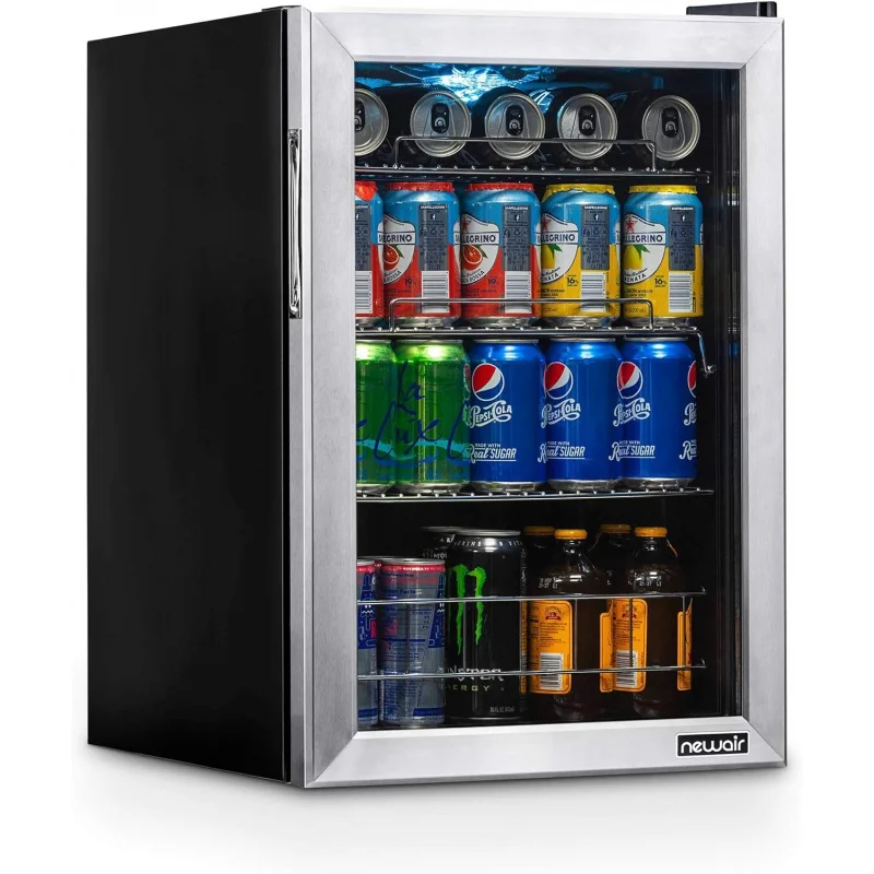 

NewAir Beverage Refrigerator Cooler with 90 Can Capacity - Mini Bar Beer Fridge with Right Hinge Glass Door - Cools to 37F - Sta