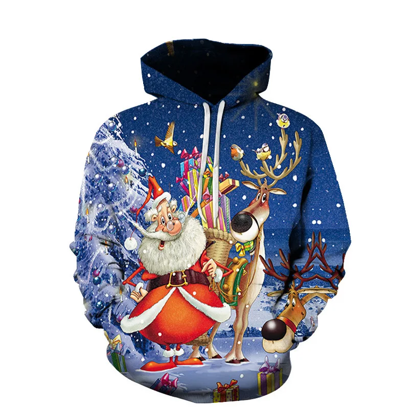 

New Men's Christmas 3D Santa Claus Elk Print Graphic Sweatshirt Women's Casual Fashion Y2K Hoodies Couple Street Large Sudaderas