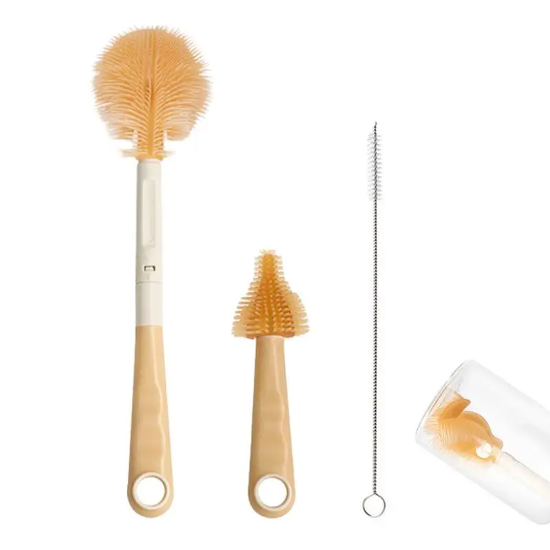 

Baby Bottle Brush Silicone Cleaner Set For Bottle 3pcs Reusable Water Bottle Brush Set With Straw Brush And Nipple Brush