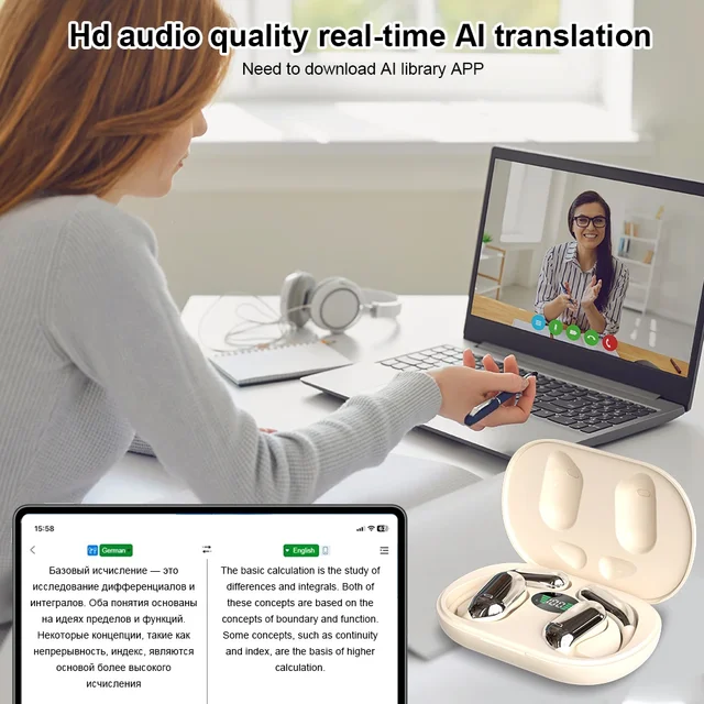 3-in-1 AI Translator Earbuds 144 Languages Noise Cancelling Bluetooth 5.3 Headset Instant Translator Smart Voice Real Time 6