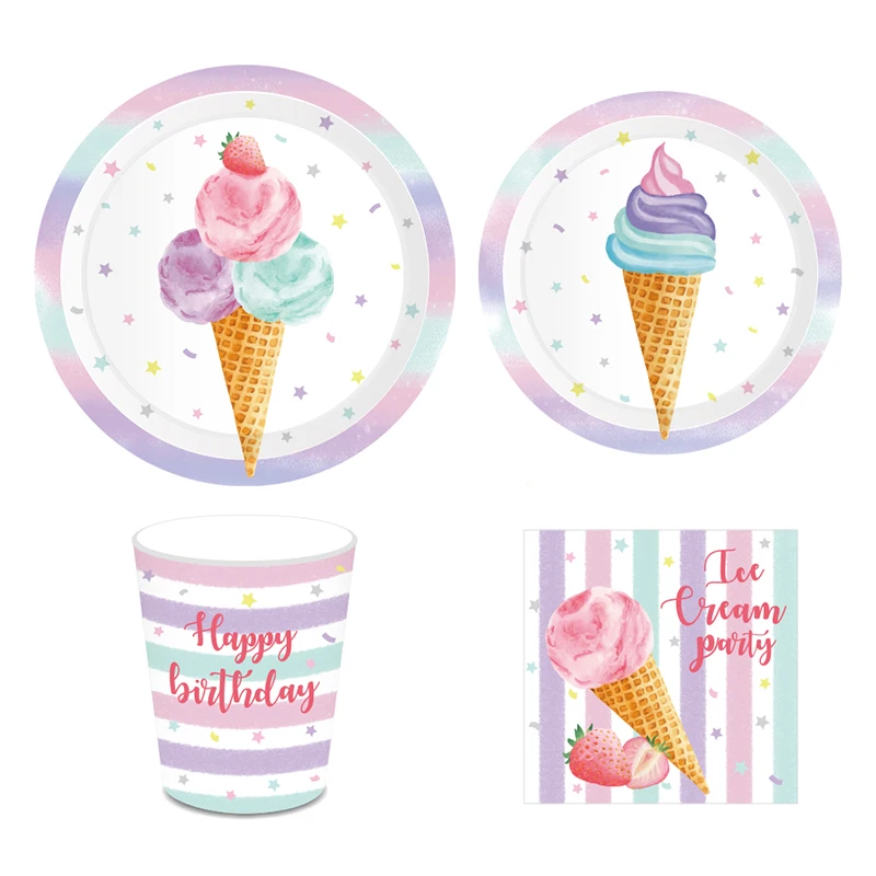 Summer Theme Activities Ice Cream Series Party Decor Disposable Tableware Paper Plates Cups Birthday Baby Shower Gather Supplies