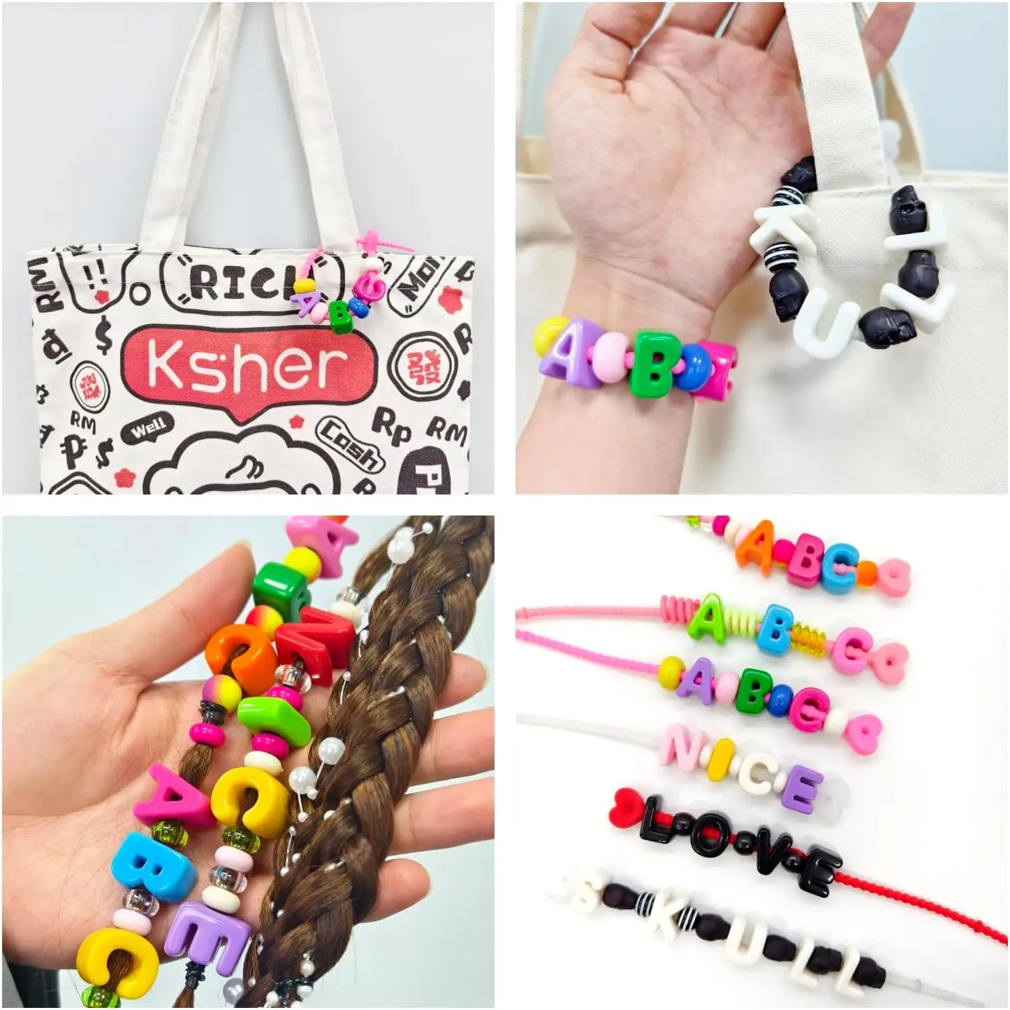10PCS 26 Letter Beads 20mm Loose Big Hole DIY Jewelry Making Kit Bracelet keychain for Educators to Learn Letters Colorful