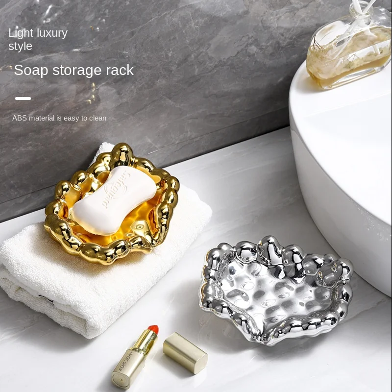 

Electroplated Light Luxury Hot Stamping Soap Box, High-end Drainage Soap Box in Bathroom, Creative Hole Free Soap Tray