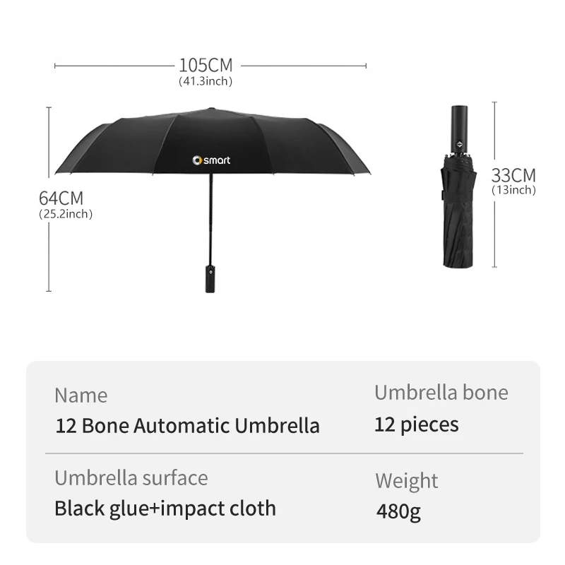 Car Folding Umbrella Automatic Sunshade Accessories Smart Fortwo Forfour 451 453 450 452 454 Roadster Coupe 12 Bone