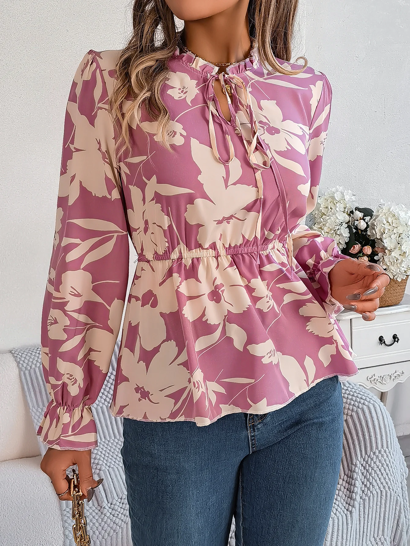 Women Elegant Lace Chiffon Shirt