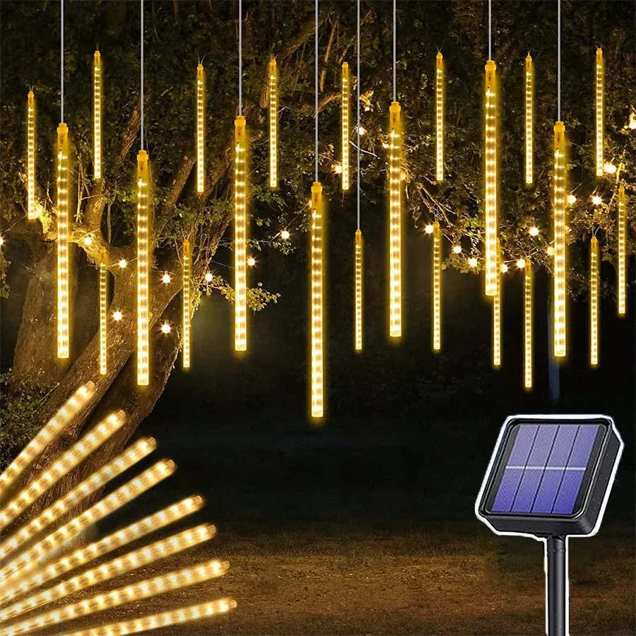 Solar Meteor Shower Rain Light Outdoor Icicles Christmas Light Solar Led Icicle Light Tree Holiday Solar Snow Falling Light