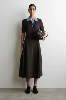 XIMIAN APPAREL 2026 COS Nuova Collezione Primavera - Polo in Maglia Blu/Marrone da Donna Stile Casual e alla Moda - Top Semplice ed Elegante
