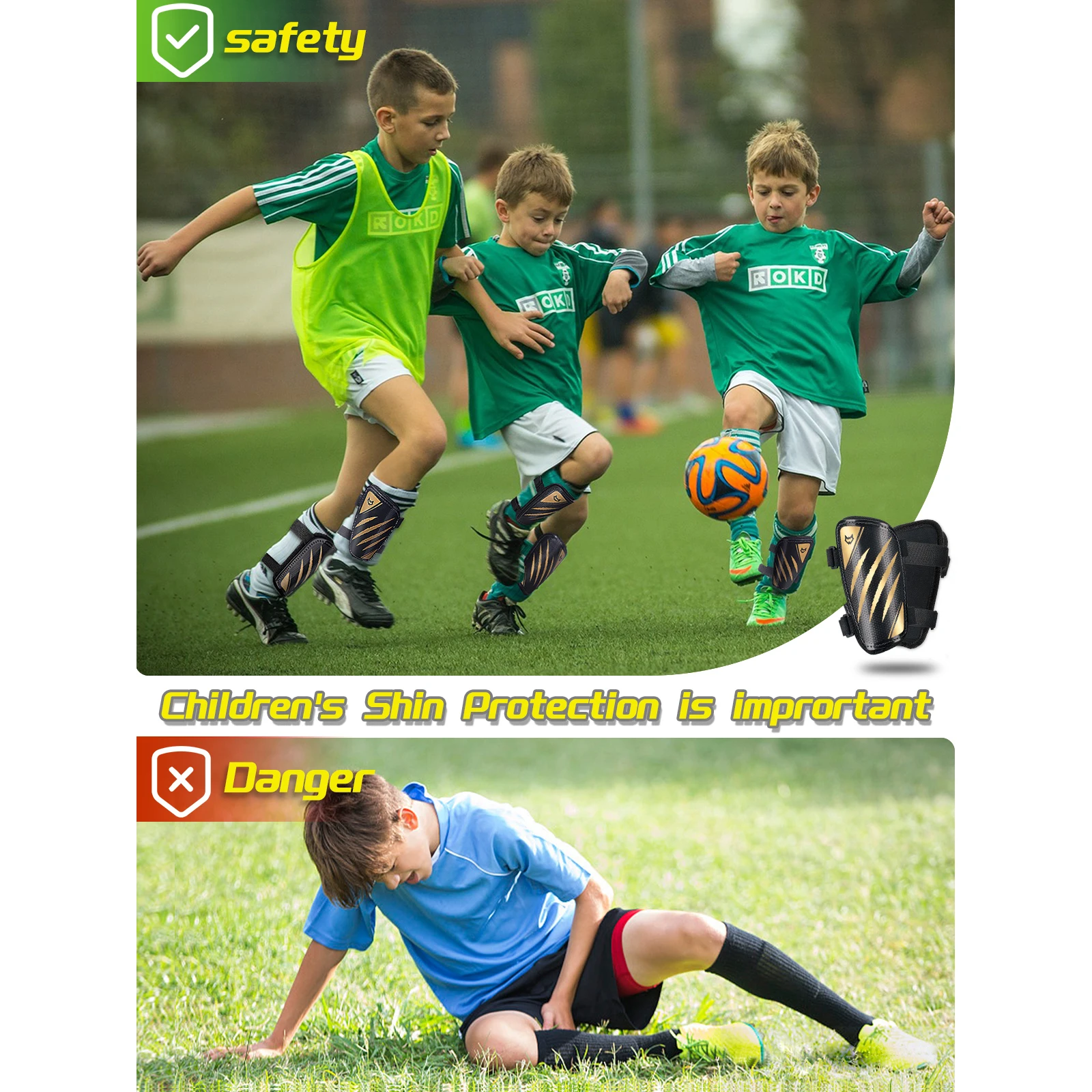 WVVOU Kids Shin Guards, Boys and Girls Soccer Shin Guards, Men's Soccer Guards with Double Adjustable Straps, Super Impact