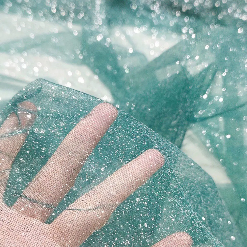 Silver Glitter Sequin Tulle Fabric for DIY Crafts and Event Decor