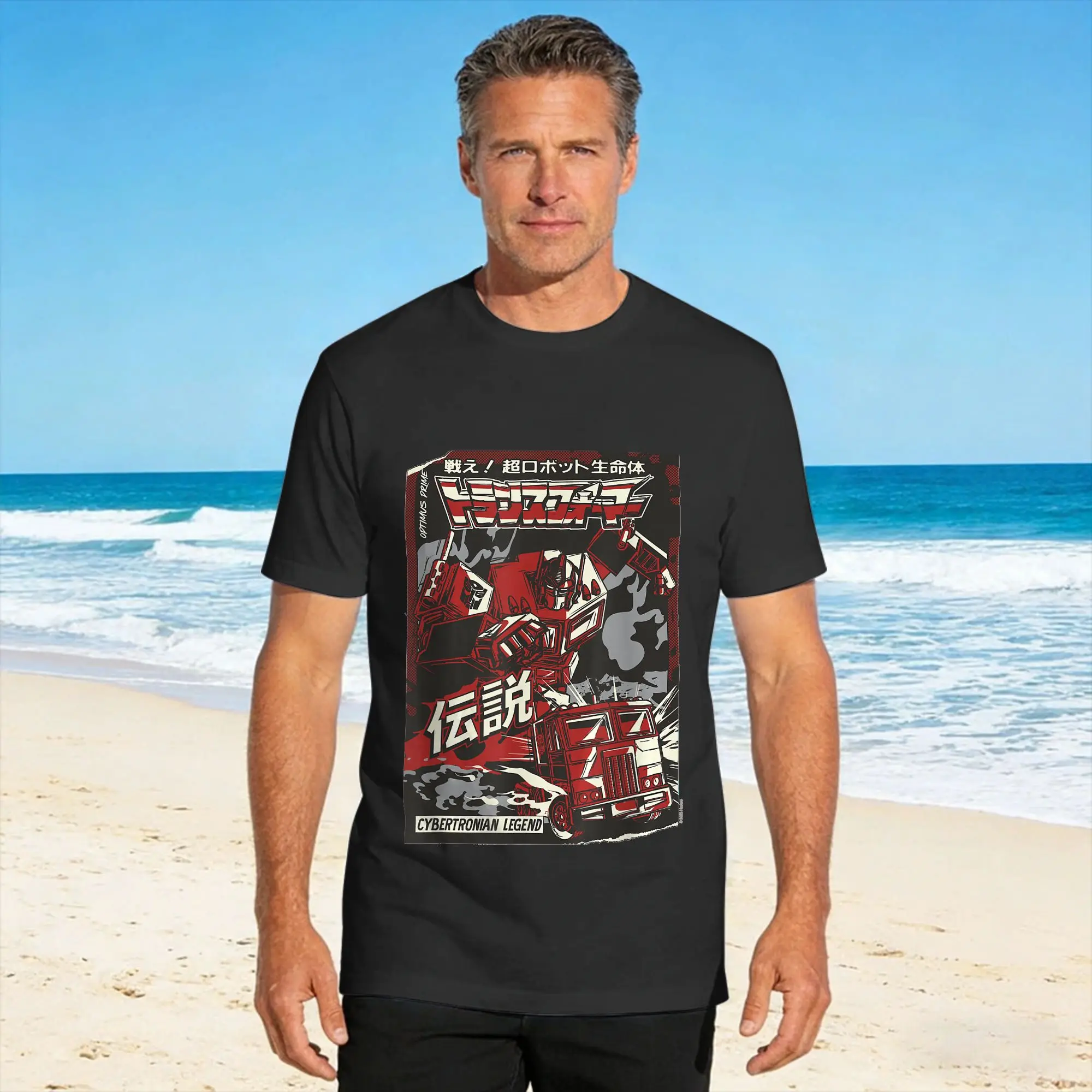 Optimus Prime Japanisches Comic-Cover-T-Shirt, Sommer-Y2K-lustiges T-Shirt aus reiner Baumwolle, Hippie-T-Shirt für Männer, Design-Kleidung