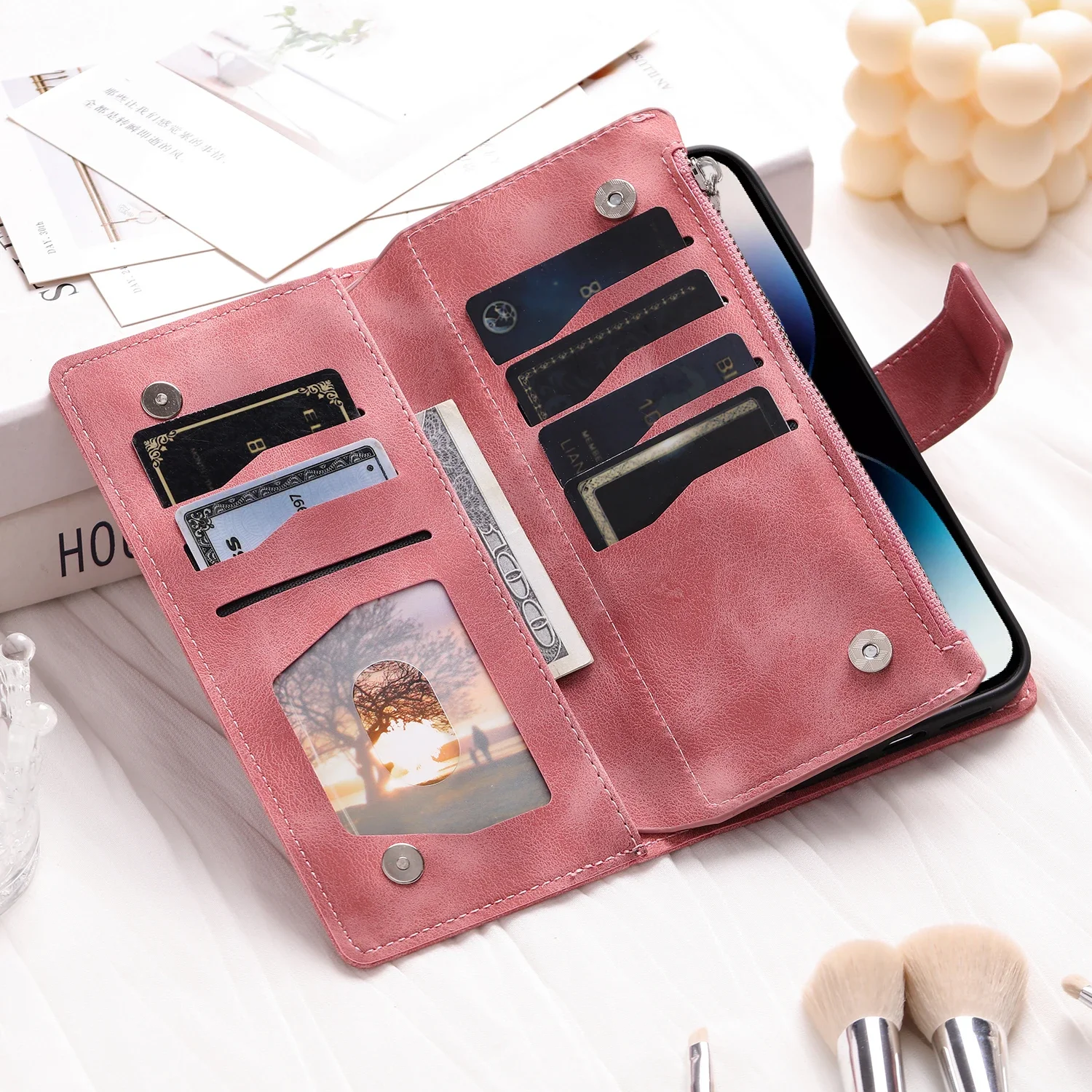 Embossed Lanyard Leather Wallet Phone Case