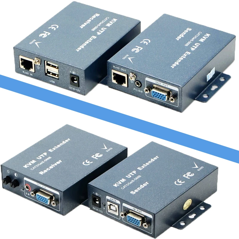 Best 200m VGA Extender RJ45 1080P VGA KVM Extender USB Over Cat5 Cat5e Cat6 Cable Keyboard Mouse Transmitter Receiver