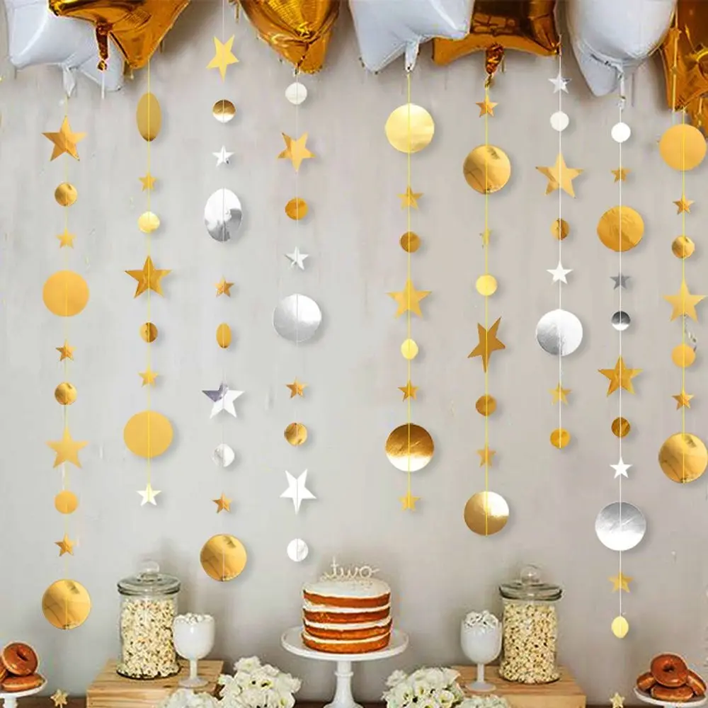 

Golden Circle Dot Star Garland Banner DIY Decoration 4m Party Hanging Decoration Sequin Glitter Star Circle Paper Garland