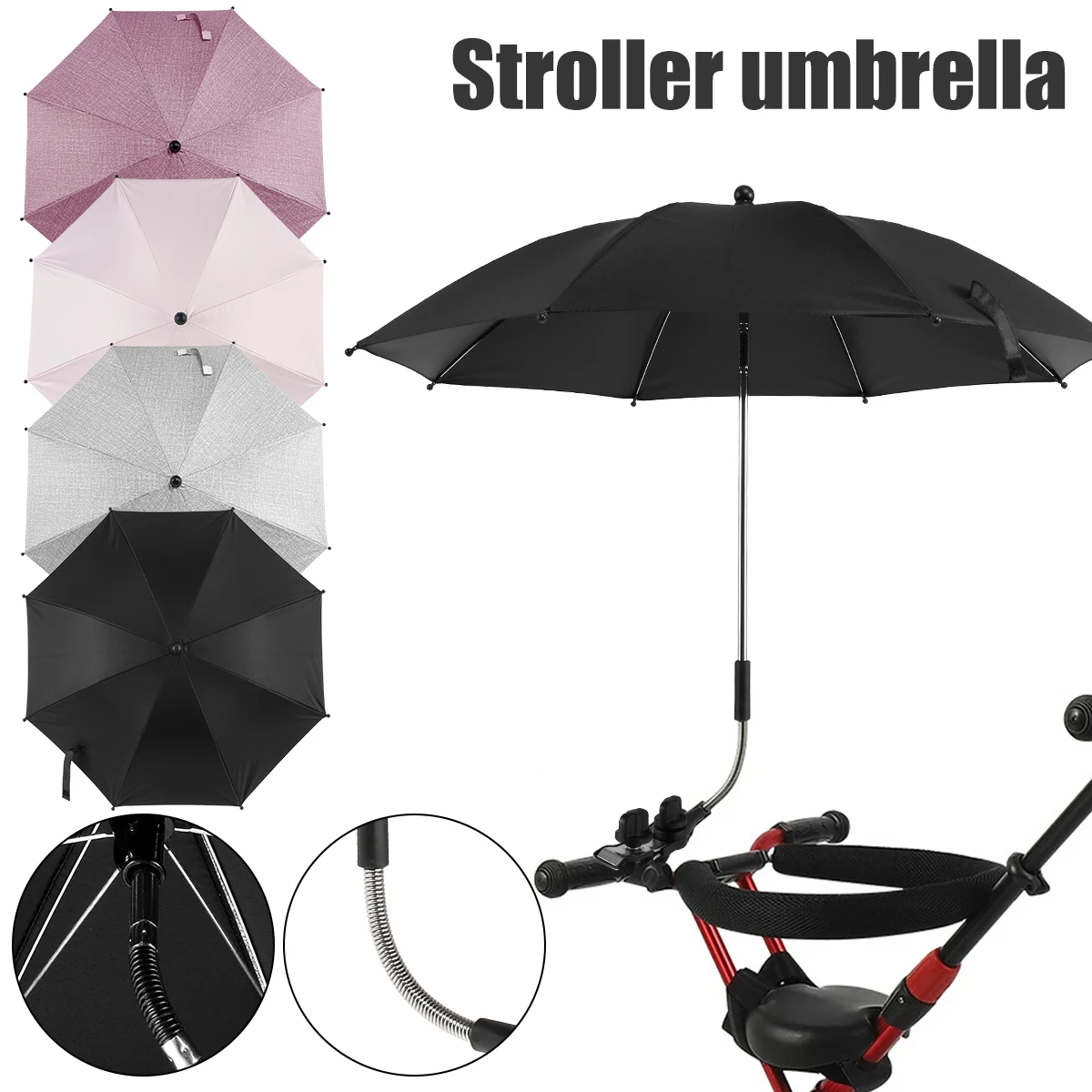 

Baby Stroller Umbrella 360° UV Protection Pram Umbrella Universal Baby Stroller Parasol with Adjustable Clamp and Flexible Arm