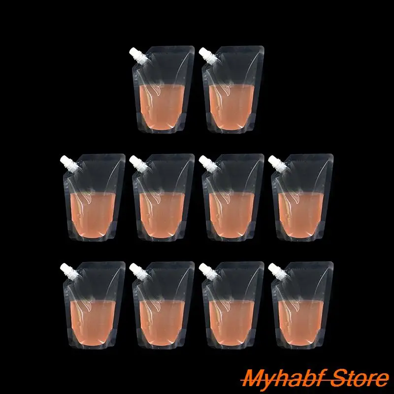 

10pcs Portable Drinking Pouches Transparent Liquid Bags Stand Up Suction Nozzle Bag Milk Tea Beverage Juice Sealed Storage Bag