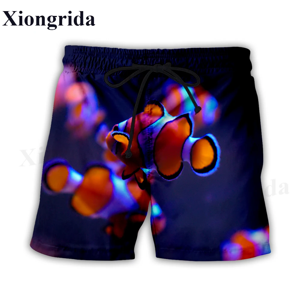Fashion Clown Fish Print Shorts Men Elastic Waist Beach Shorts Summer Harajuku Casual Shorts Tropical Fish All Over Print Shorts