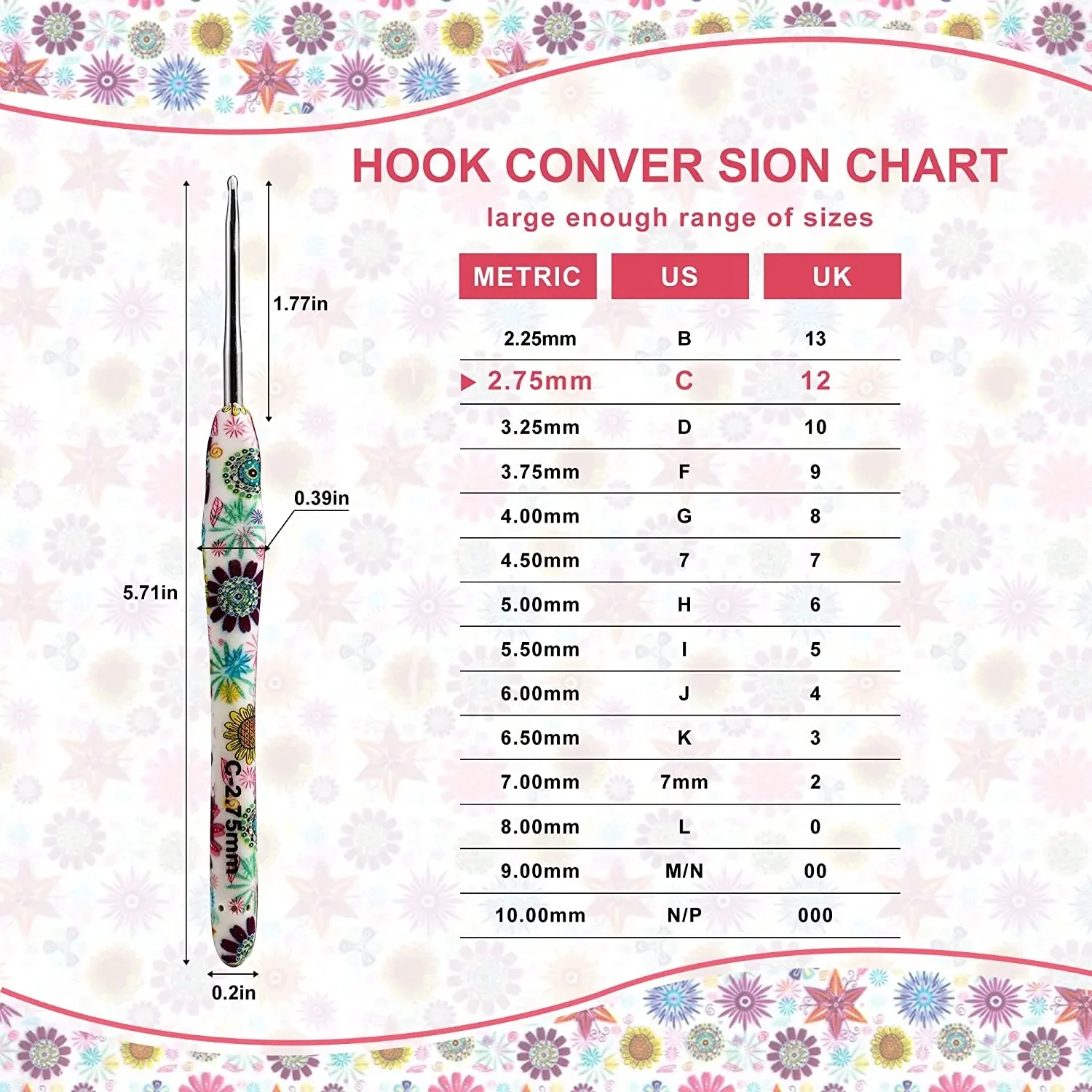 14Pcs 해바라기 크로 셰 뜨개질 후크 키트 알루미늄 인체 공학적 뜨개질 바늘 가방 캐슈 꽃 디자인 2.25-10.0MM 세트