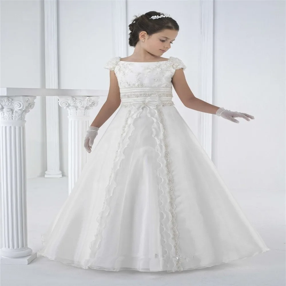 

Elegance White And Ankle-Length Flower Girl Dresses Lace First Communion For Girls Wedding Birthday Party Baby Gifts Banquet