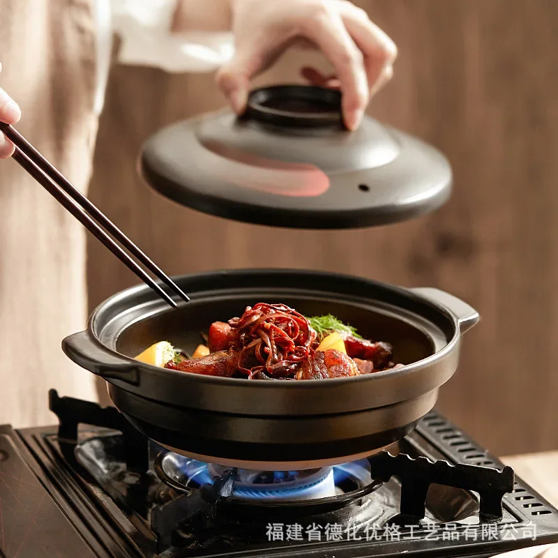 Casserole Stew Pot Coarse Pottery Microwave Small Pot Household Claypot Rice Porridge High Temperature Soup With Lid casserole pot