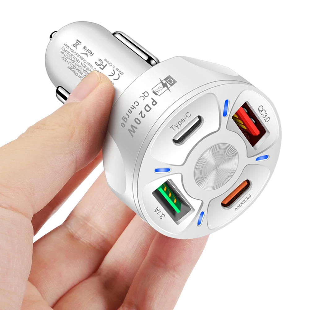 

Car Charger 4 Ports USB Quick Charge 20W+PD QC 3.0 Fast Car Cigarette Lighter For Samsung Huawei Xiaomi iphone Car Charger