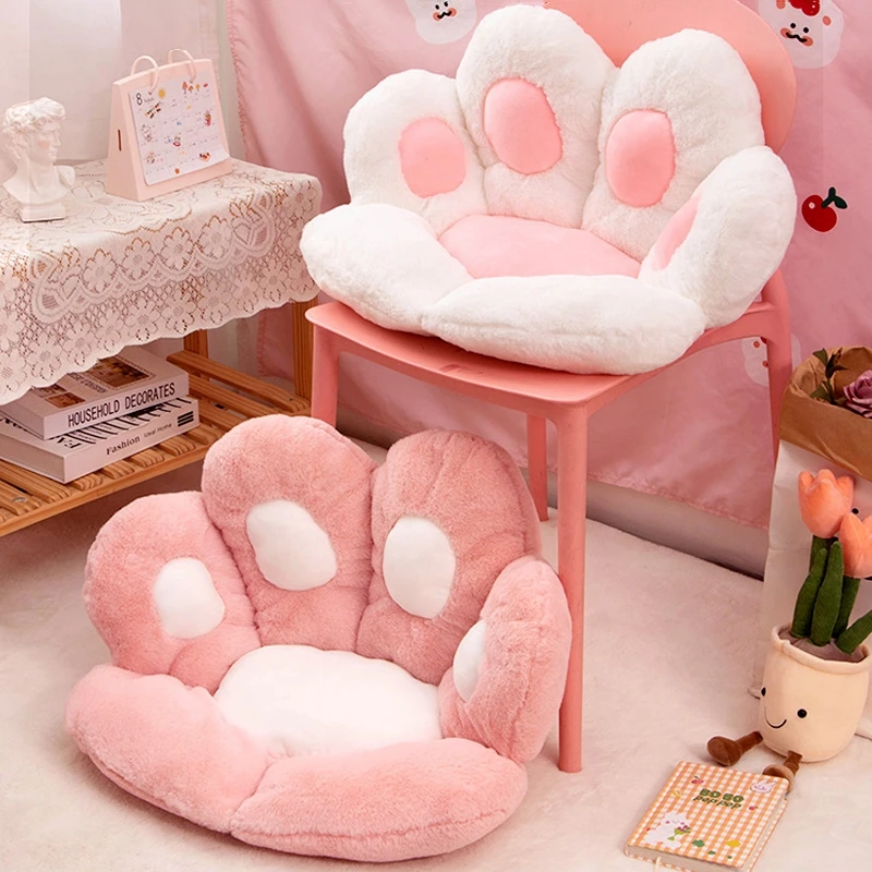 Cute Cartoon Cat and Bear's Paw Seat Back Cushion Flower Plush Sofa Indoor Home Chair Decor Flower Winter Children Girls Gift 쿠션