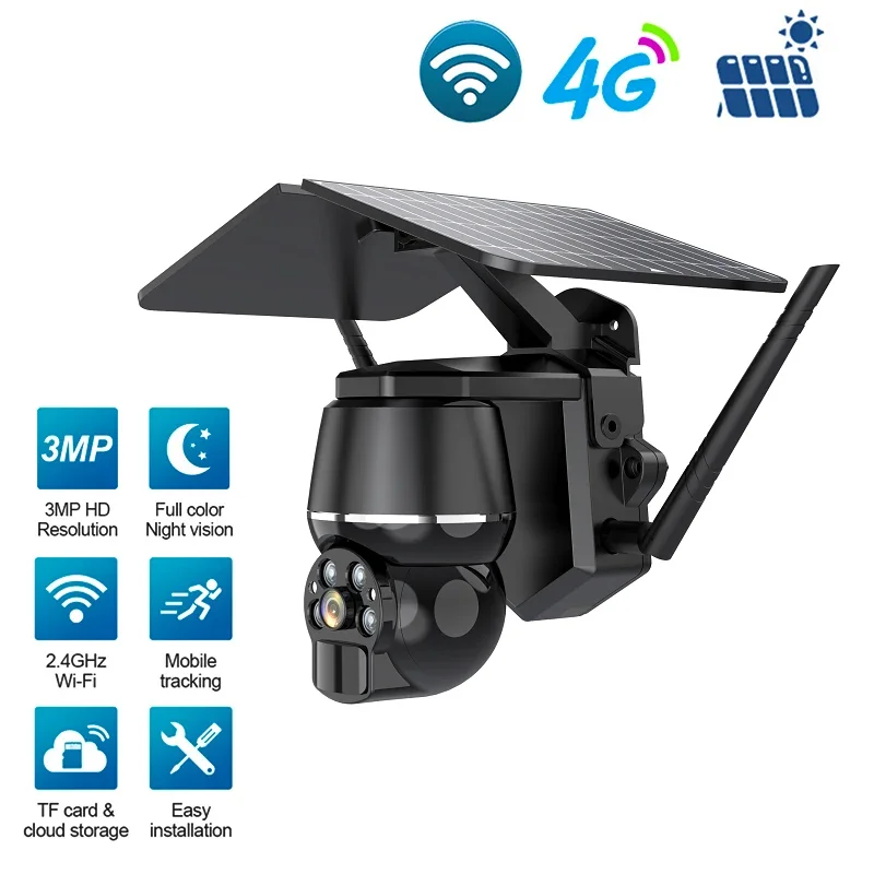 3MP Solar Panel Solar Cameras Wireless Outdoor Security Protection Wifi Surveillance Cameras 4G Security Cams With Battery PIR