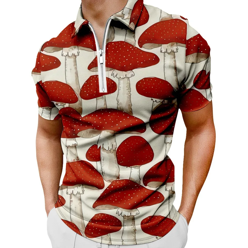 

Рубашка-поло мужская оверсайз с коротким рукавом, Спортивная тенниска с принтом красных грибов, уличная одежда, топы из полиэстера, лето