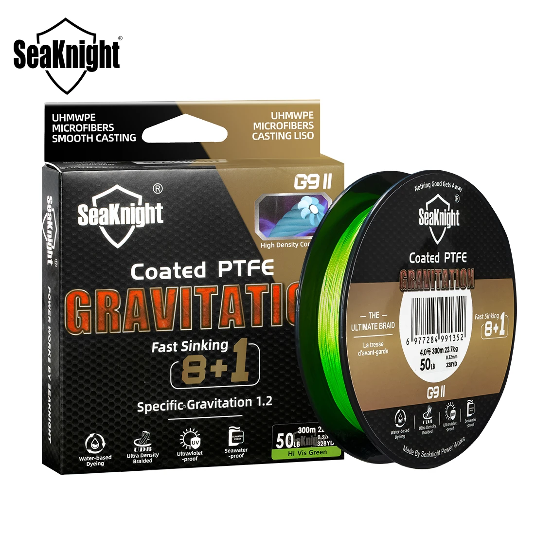 Ligne de pêche SeaKnight Gravitation G9II coulante 8+1 brins 300M multifilament lisse pour mer 2024