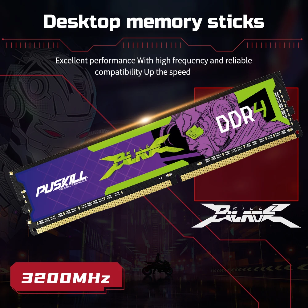 PUSKILL Killblade DDR4 32gb 16gb 8gb RAM 1.2V 3200mhz 2666mhz C19