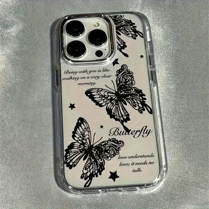Black Butterfly Lens Frame Clear Phone Cover Case - Elegant Protective s