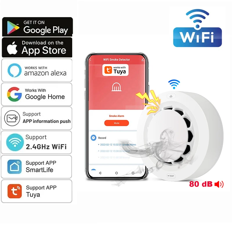 Tuya WiFi SMOKE ALARM Fire Protection เครื่องตรวจจับควันควัน House COMBINATION Fire Alarm Home Security ระบบนักผจญเพลิง 1
