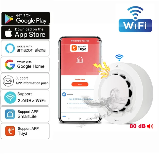 Tuya WiFi SMOKE ALARM Fire Protection เครื่องตรวจจับควันควัน House COMBINATION Fire Alarm Home Security ระบบนักผจญเพลิง 1