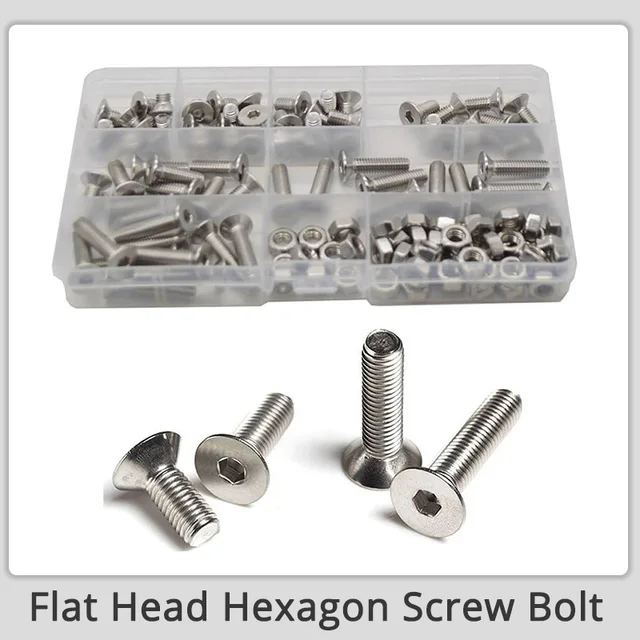 M2 M3 M4 M5 M6 Hex Aljzat Lapos Fej Hatszögű Csavar Metrikus Anya Csavarválaszték Szálalapus 304 Rozsdamentes Acél Készlet - Image 5