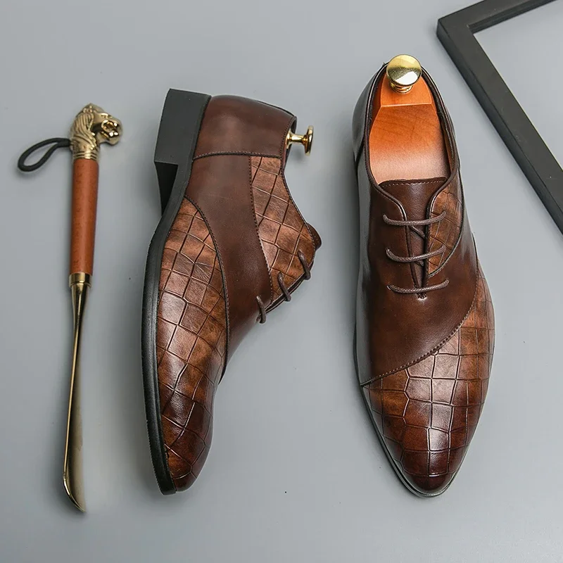 Black Oxfords for Men Lace-up Pointed Toe Business Men's Formal Shoes Brown Handmade Wedding Shoes Size 38-46