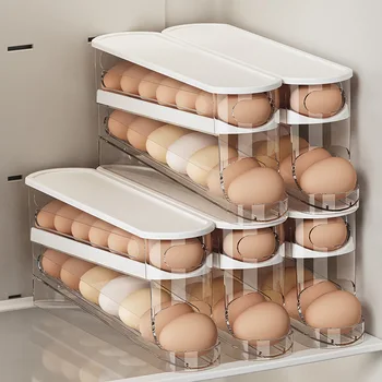 Dispenser per uova rotolante a doppio strato, frigorifero, scatola per riporre le uova, lavori domestici, supporto speciale per cucina di grande capacità, portaoggetti per uova 1