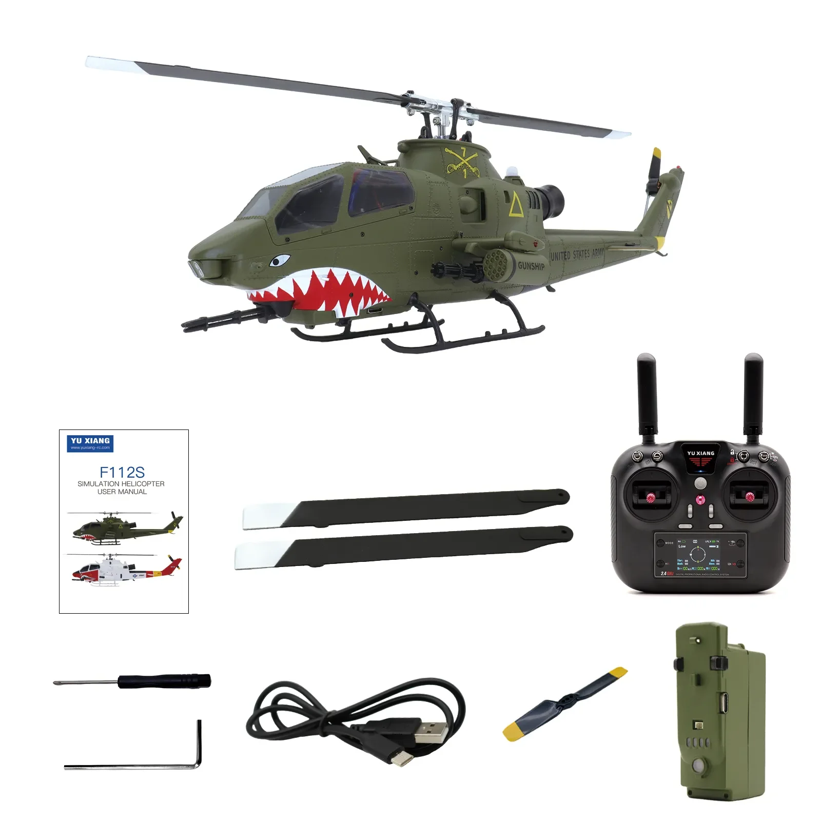 유샹 F112S AH-1 코브라 2.4G 9CH GPS 광학 흐름 위치 측정 LiDAR TOF 고도 유지 브러시리스 모터 1:32 스케일 RC 헬리콥터