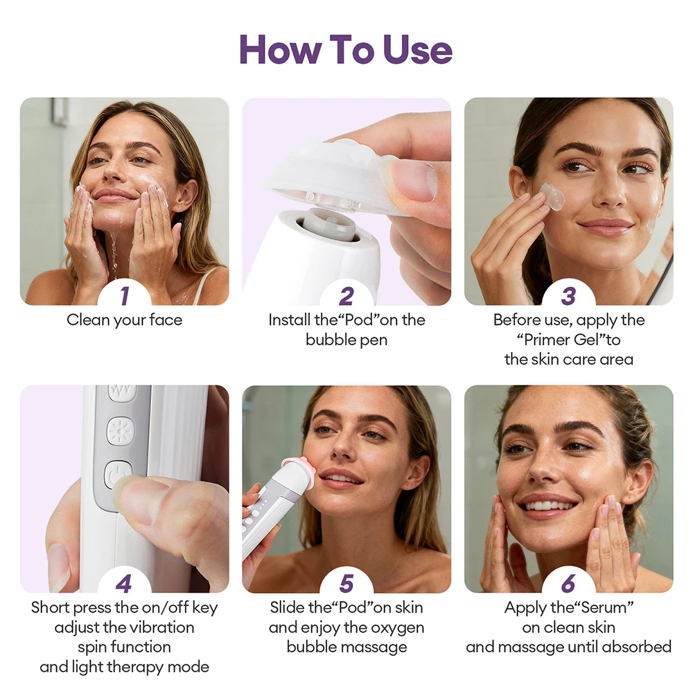 Wireless  CO2 Oxygen Bubble Pen USB Rechargeable Oxygen Facial Machine Deep Cleansing Pores Exfoliate Improves Dull Skin