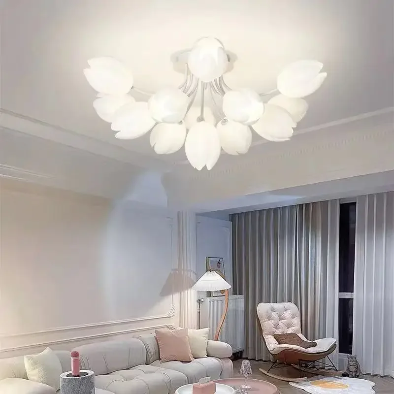 

Nordic White Lily Blossom Led Chandeliers Lamparas De Techo Ceiling Light for Living Dining Room Kitchen Lamp Bedroom Colgantes