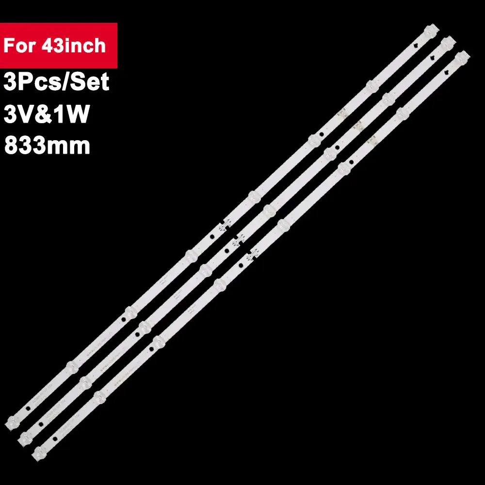 

3 Pcs/set 833 mm 100% new led backlight strip for TV 43inch TV repair DLED43KJAH 3X8 0006 POLAROID V43174KILED PTV4317ILED