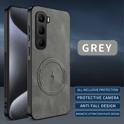 Magnetic Napa - Textured Silicone Leather Shockproof Bumper Case with MagSafe Compatibility for Infinix Hot 60 Pro (GRAY)